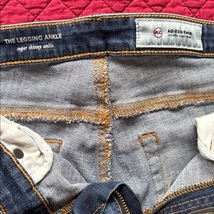 Ag Adriano Goldschmied Dark Blue Denim Jeans with Golden Stitching